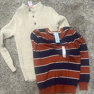 Cream Button-Up Sweater & Striped Crewneck Sweater